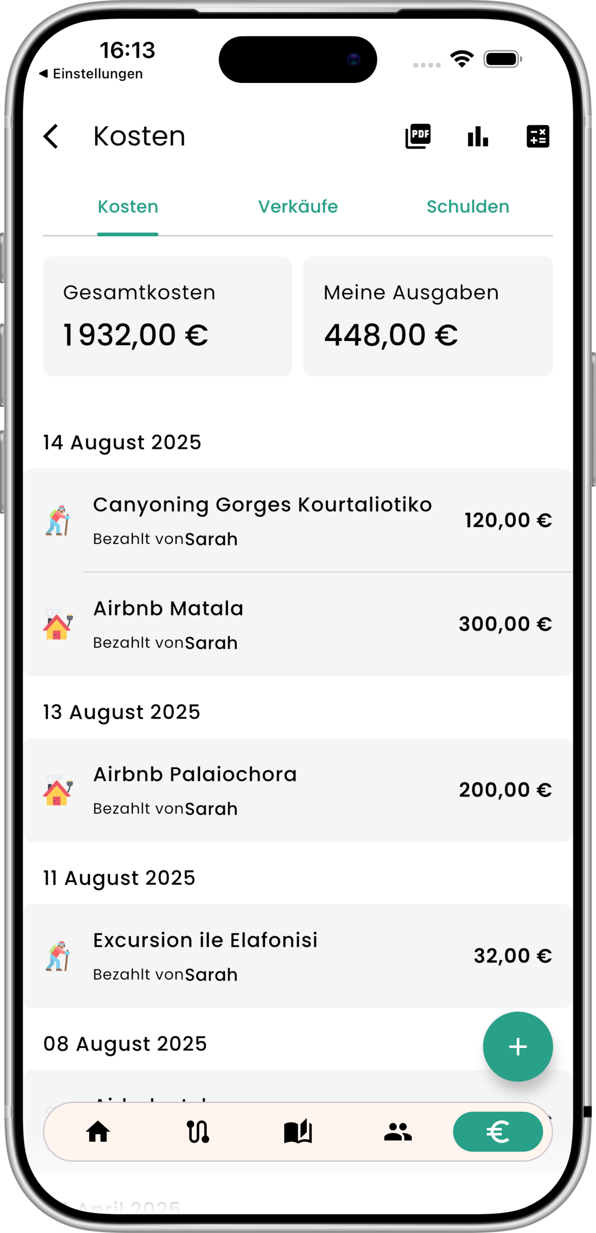 Palmier - shared expenses interface