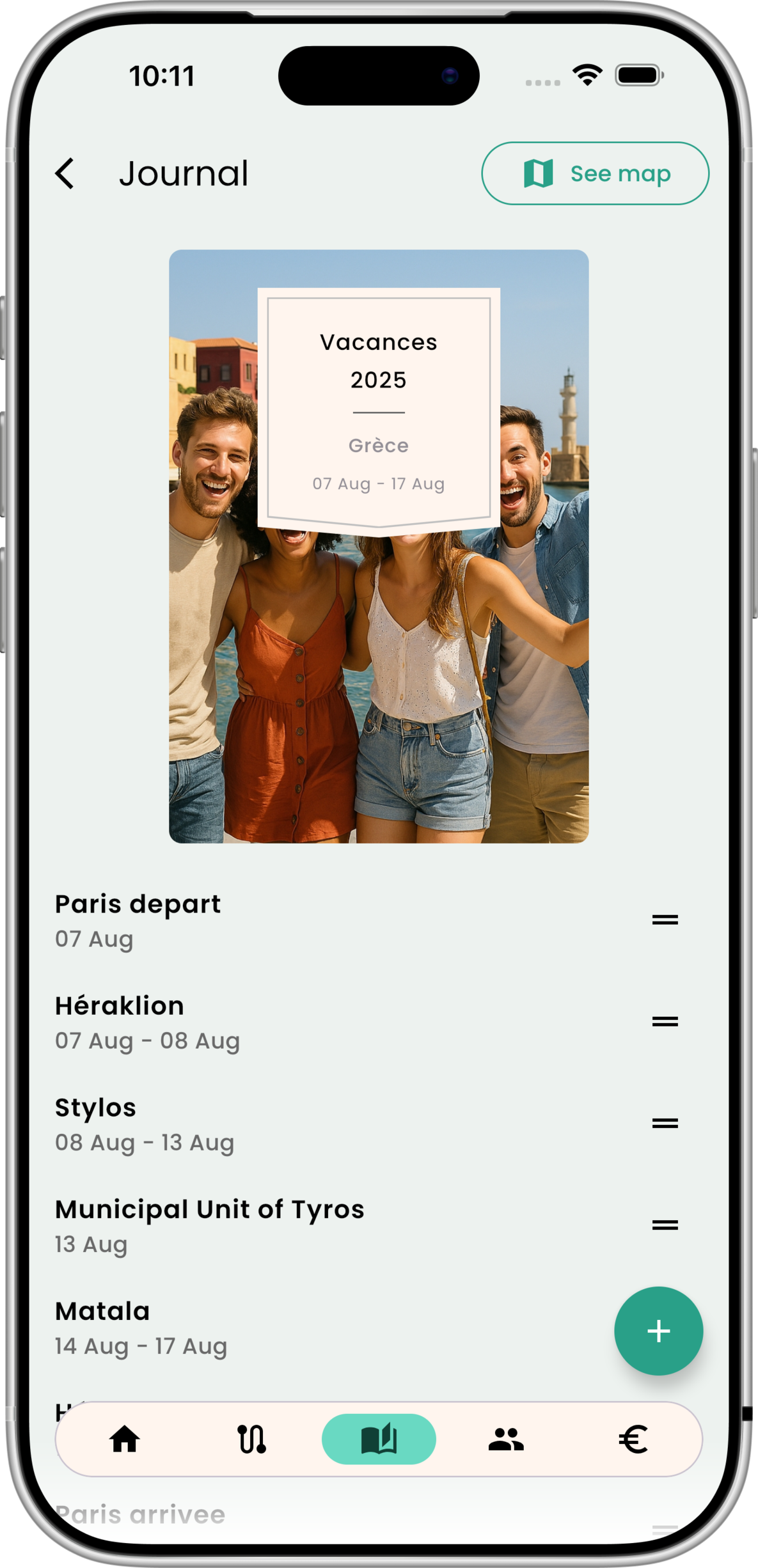 Palmier - shared travel journal interface