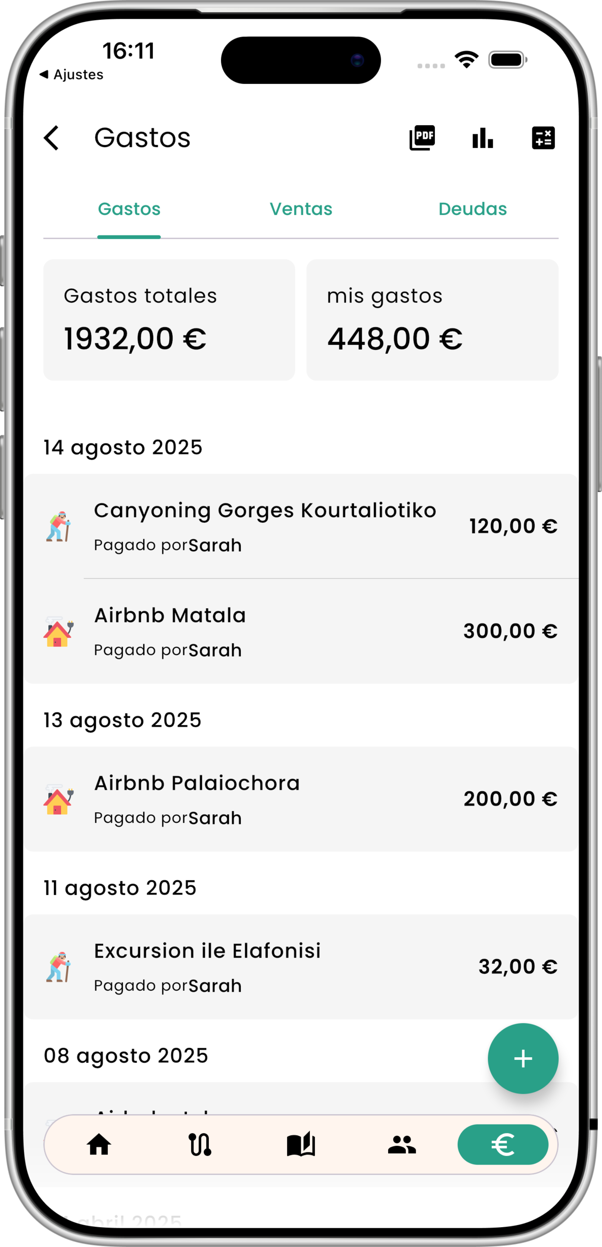 Palmier - shared expenses interface