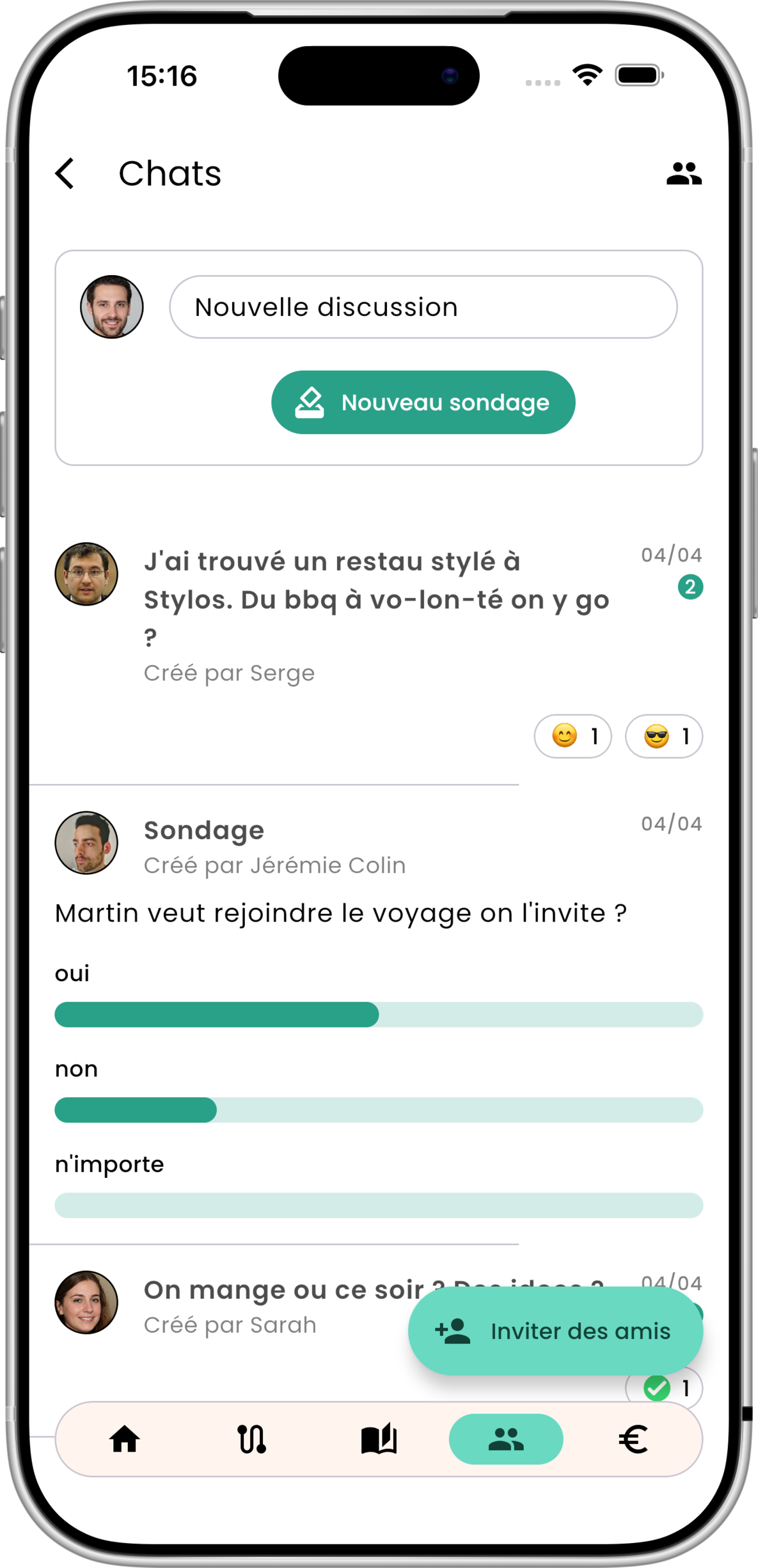 Group chat feature for collaborative trip planning in Palmier
